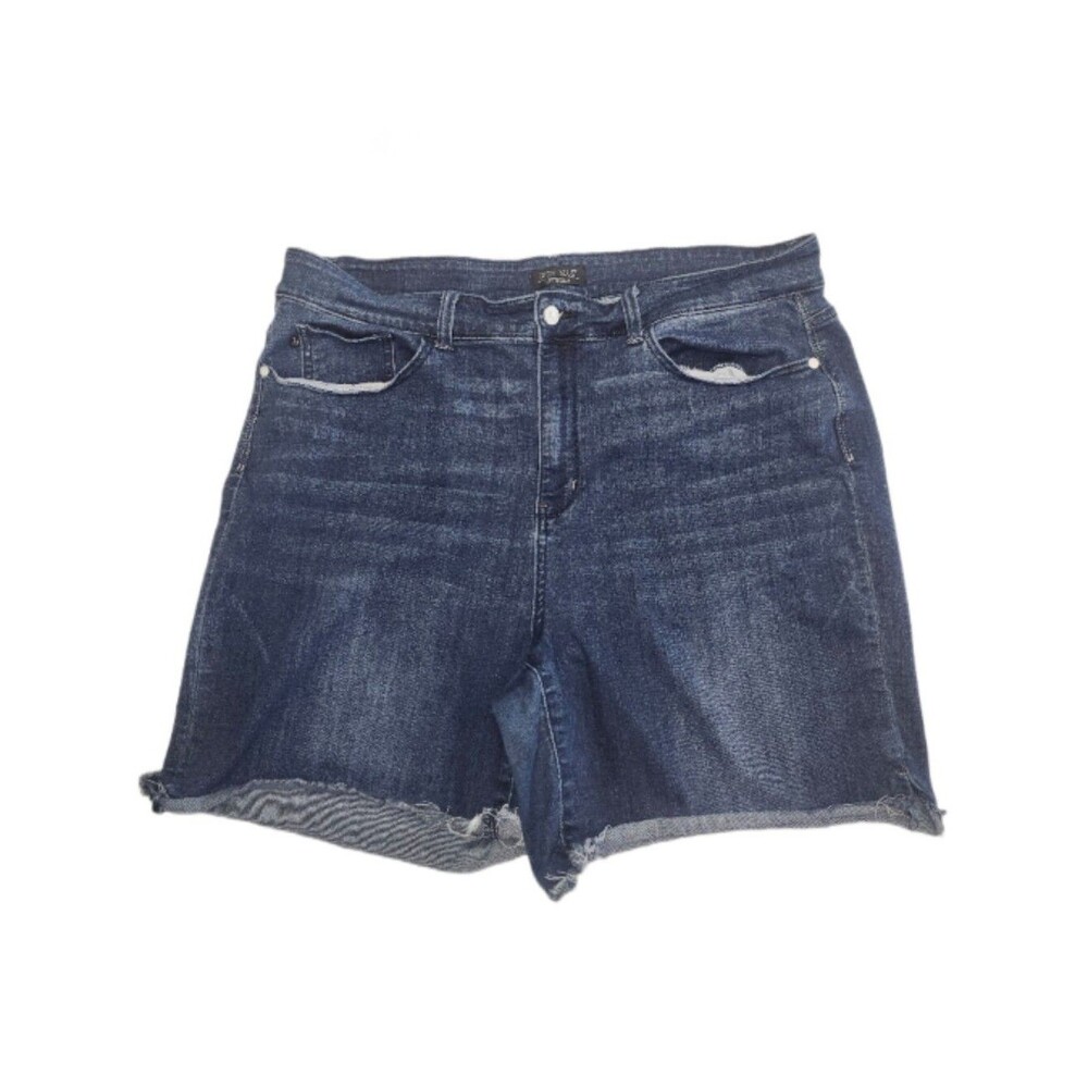 Judy Blue JB15258DK High Rise Dark Blue Wash Cutoff Denim Jean Shorts, 4XL